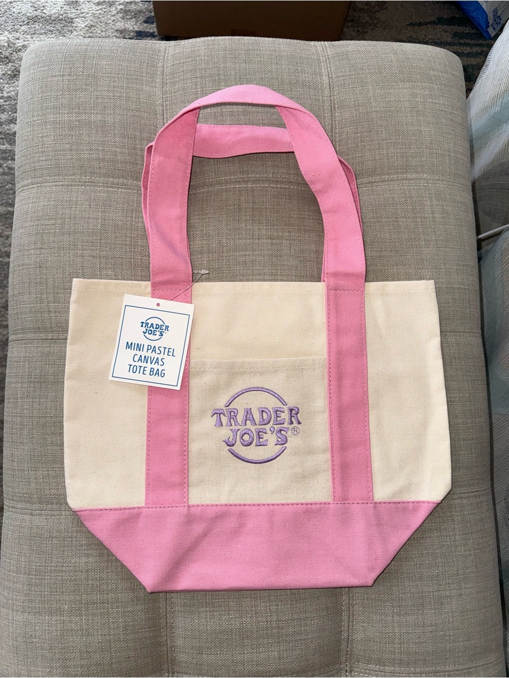 Trader Joe's Mini Pastel Pink Canvas Tote Bag